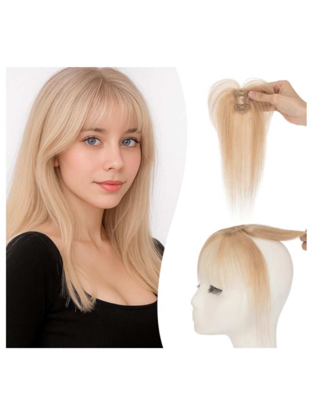 Dark Blonde Clip-In Real Human Hair Bangs, Remy Hairpiece, Wispy Extension